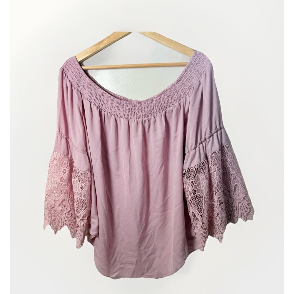 Cato Top Women’s XL Pink Off Shoulder Boho Lace Romantic Feminine Cottagecore